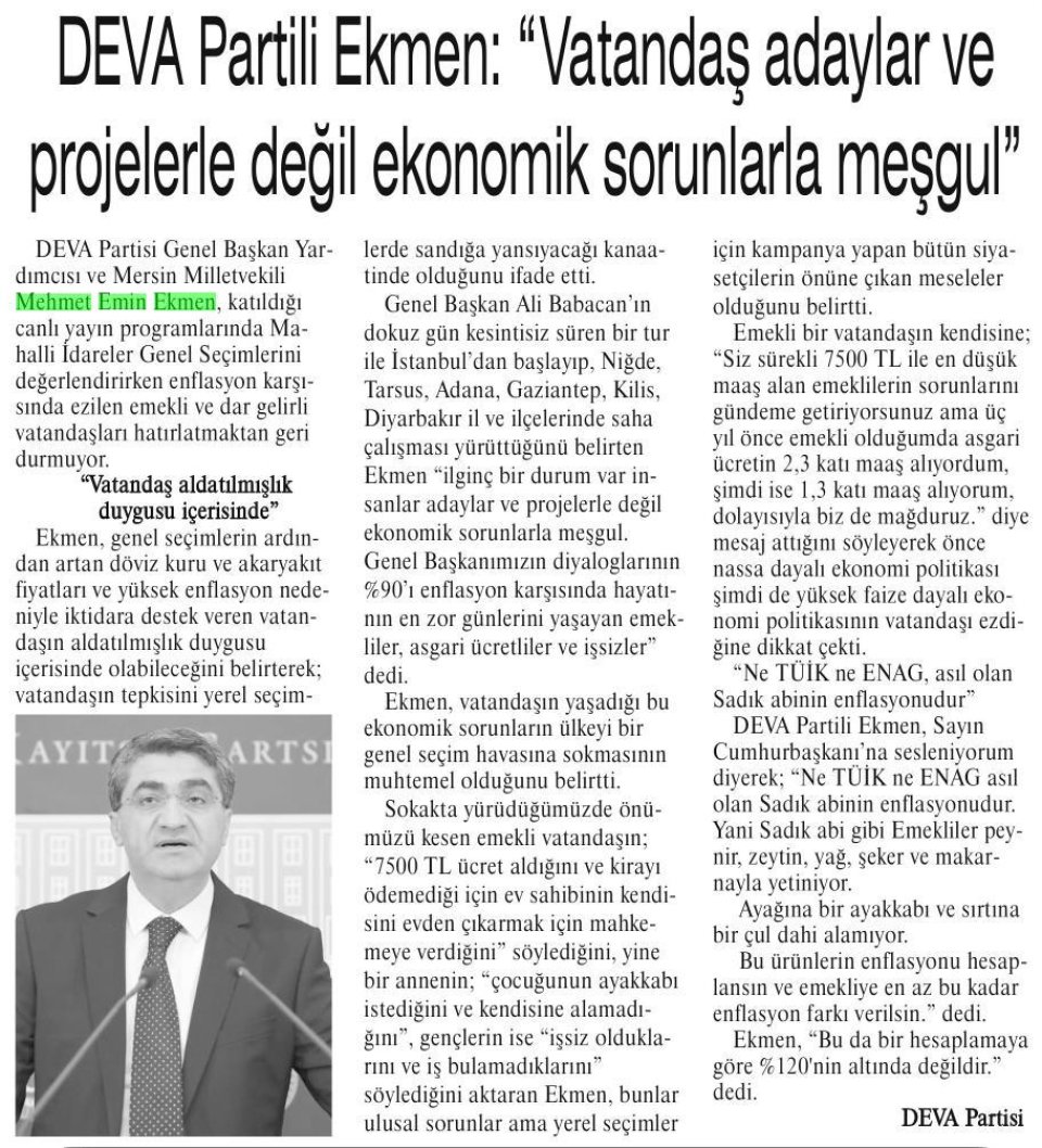 DEVA PARTİLİ EKMEN: 