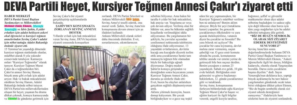 DEVA PARTİLİ HEYET, KURSİYER TEĞMEN ANNESİ ÇAKIRI ZİYARET ETTİ