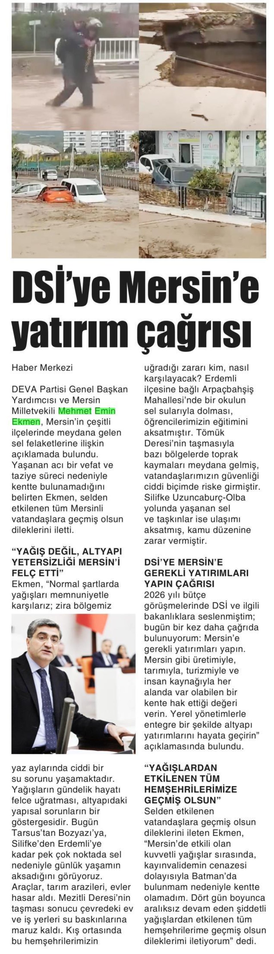 DSİ'YE MERSİN'E YATIRIM ÇAĞRISI