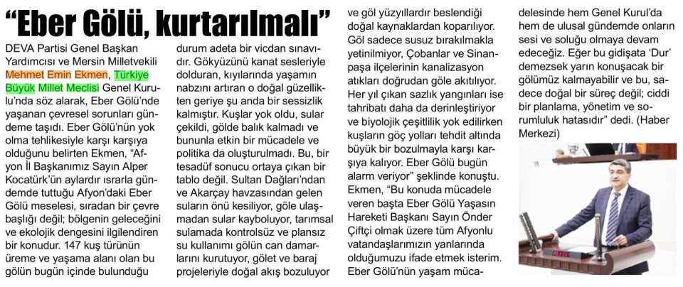 EBER GÖLÜ, KURTARILMALI