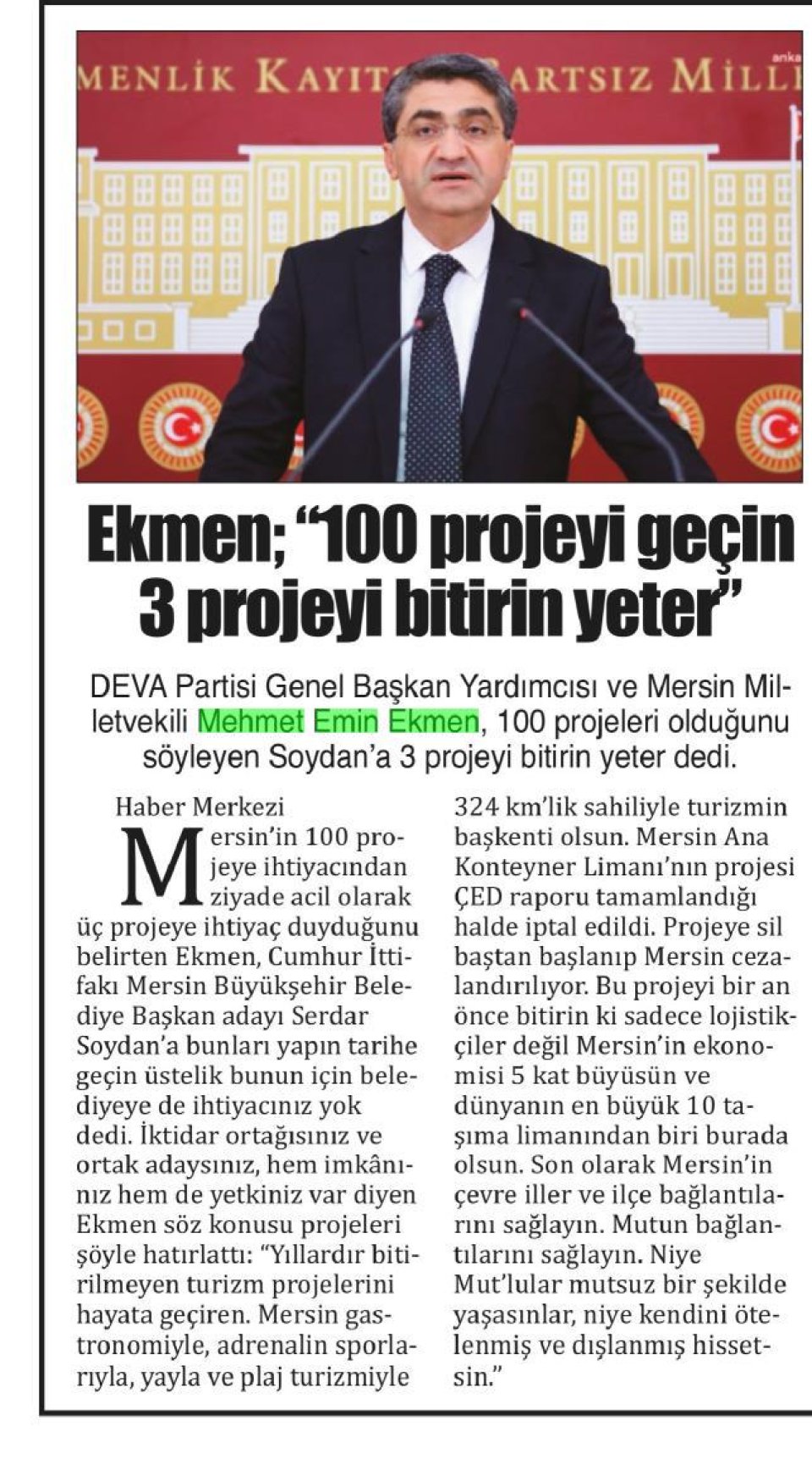 EKMEN; 100 PROJEYİ GEÇİN 3 PROJEYİ BİTİRİN YETER