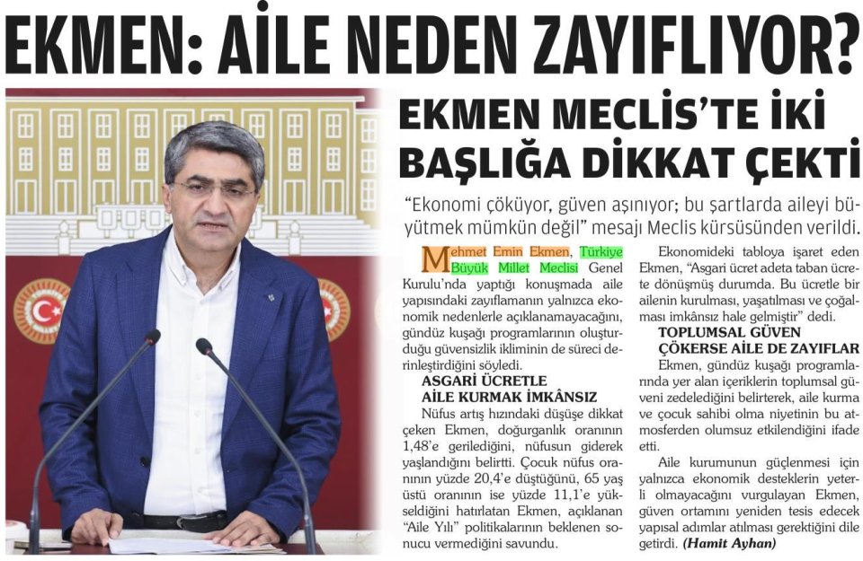 EKMEN: AİLE NEDEN ZAYIFLIYOR