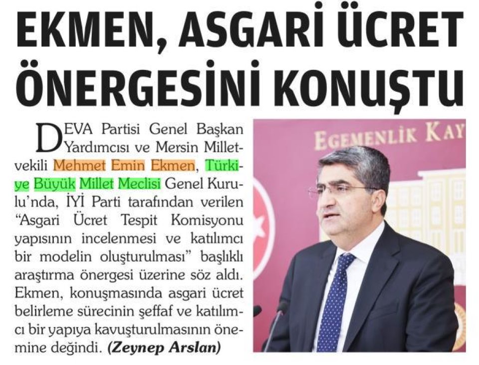 EKMEN, ASGARİ ÜCRET ÖNERGESİNİ KONUŞTU