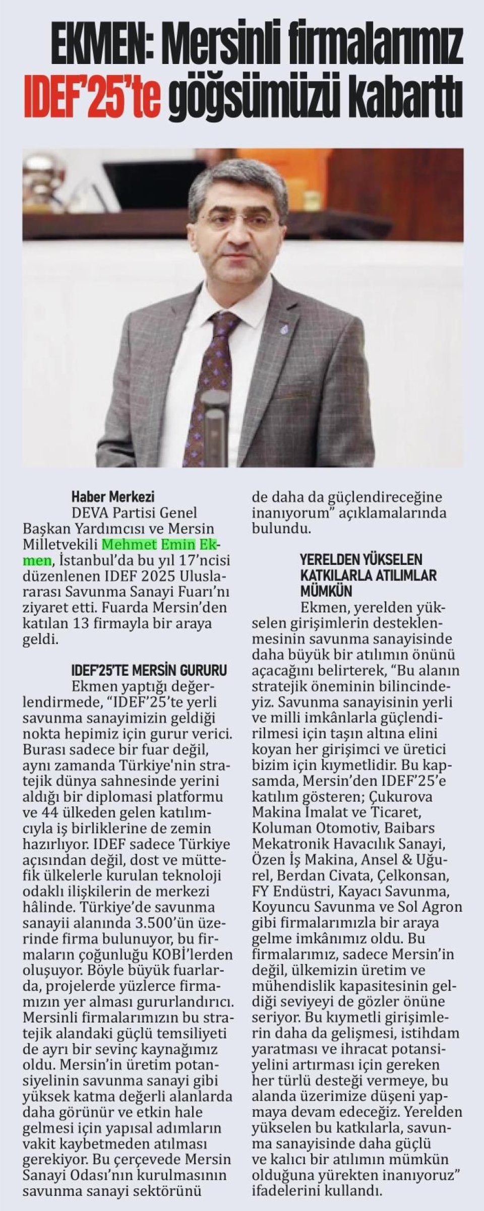 EKMEN' DEN ADLİ YIL DEĞERLENDİRMESİ
