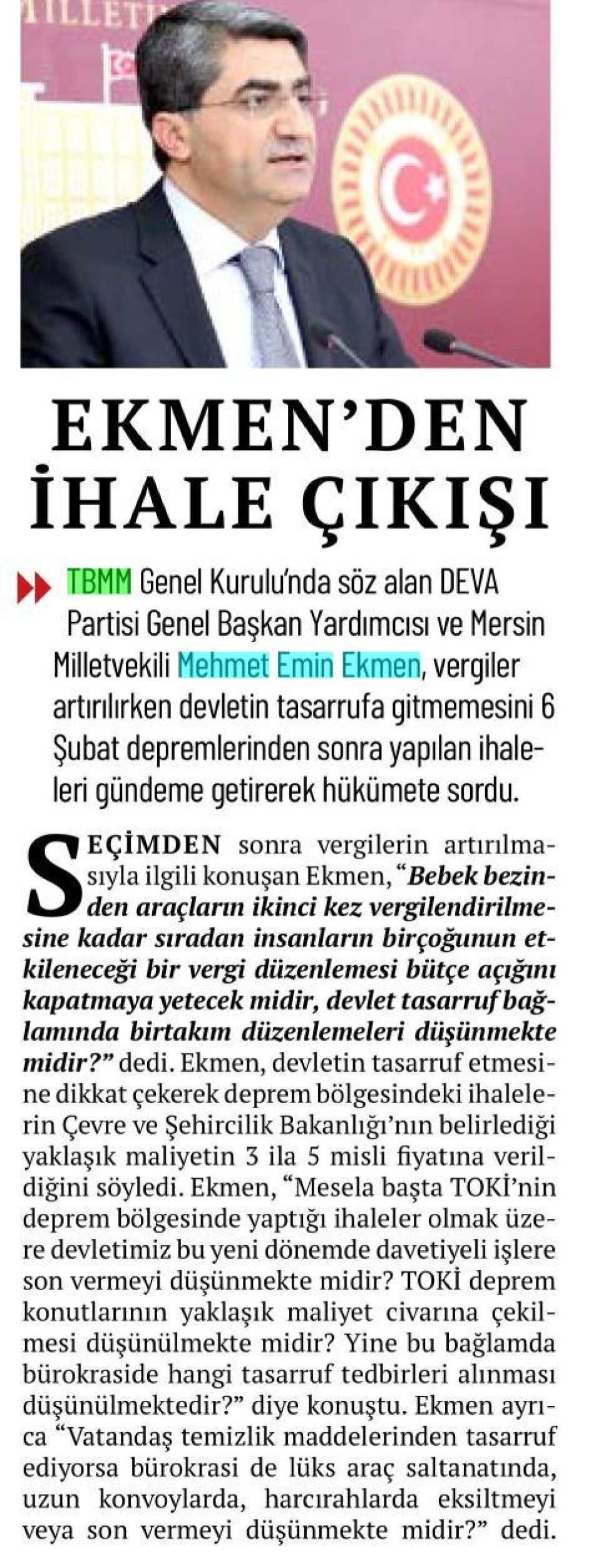EKMEN'DEN İHALE ÇIKIŞI