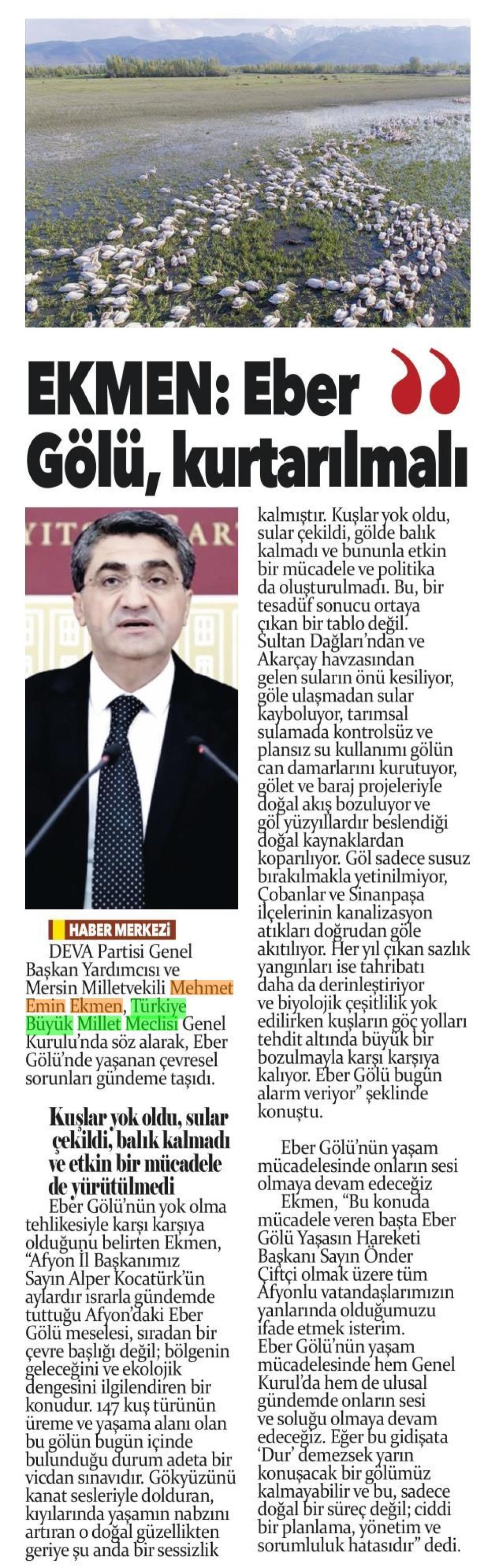 EKMEN: EBER GÖLÜ, KURTARILMALI
