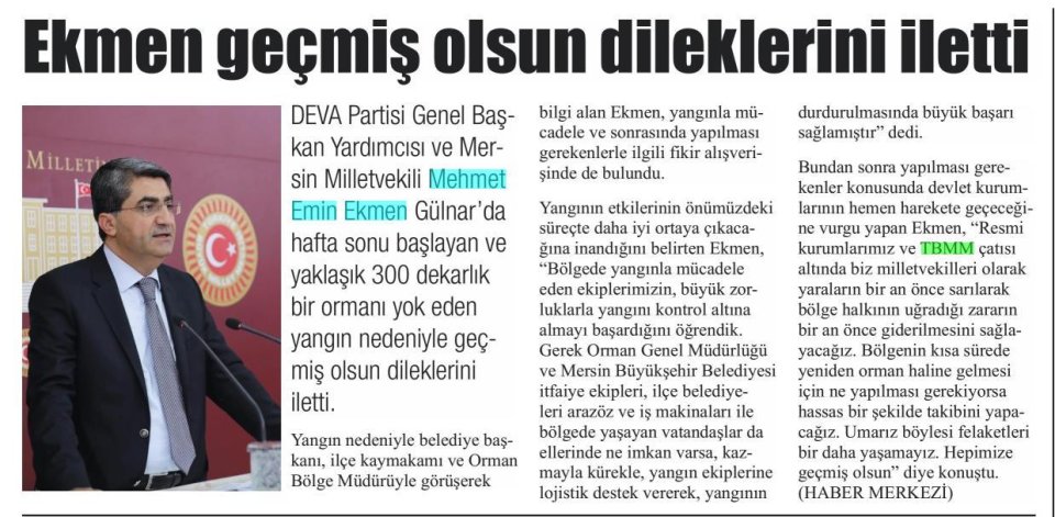EKMEN GEÇMİŞ OLSUN DİLEKLERİNİ İLETTİ
