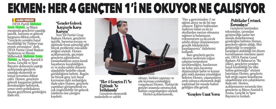 EKMEN. HER 4 GENÇTEN 1'İ NE OKUYOR NE ÇALIŞIYOR