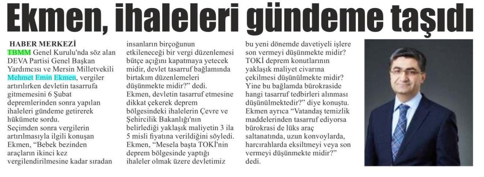 EKMEN, İHALELERİ GÜNDEME TAŞIDI