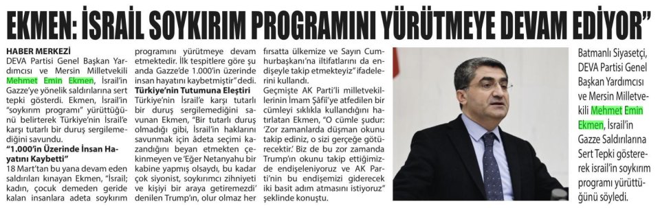 EKMEN: İSRAİL SOYKIRIM PROGRAMINI YÜRÜTMEYE DEVAM EDİYOR
