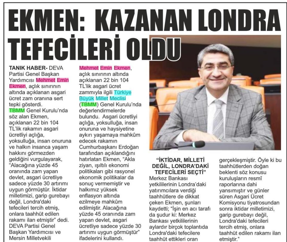  EKMEN: KAZANAN LONDRA TEFECİLERİ OLDU