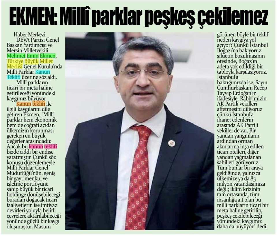 EKMEN: MİLLİ PARKLAR PEŞKEŞ ÇEKİLEMEZ