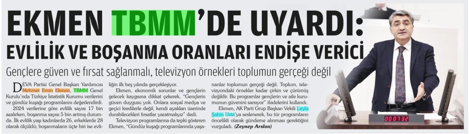  EKMEN TBMM'DE UYARDI