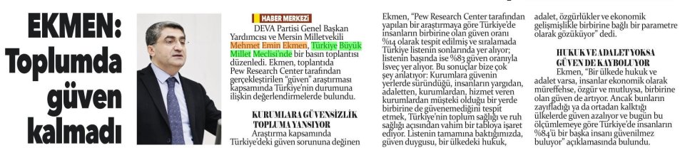 EKMEN: TOPLUMDA GÜVEN KALMADI