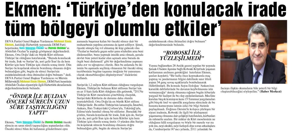 EKMEN: 'TÜRKİYE'DEN KONULACAK İRADE TÜM BÖLGEYİ OLUMLU ETKİLER'
