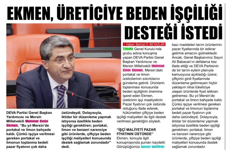 EKMEN ÜRETİCİYE BEDEN İŞÇİLİĞİ DESTEĞİ İSTEDİ