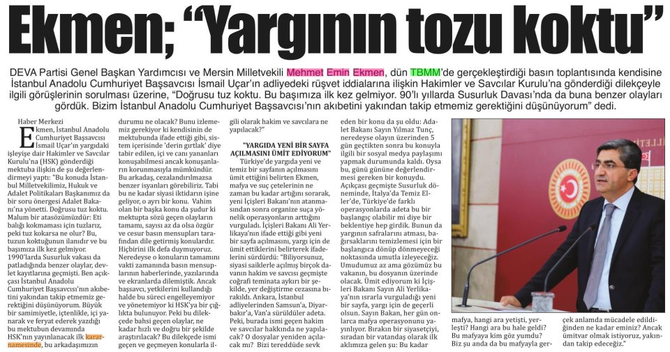 EKMEN: YARGININ TOZU KOKTU
