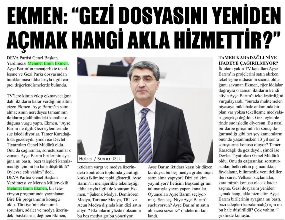 EKMEN'DEN AYŞE BARIM TEPKİSİ