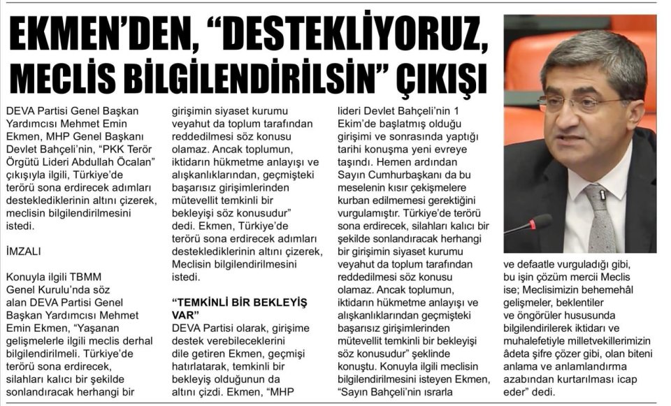 EKMEN'DEN DESTEKLİYORUZ MECLİS BİLGİLENDİRİLSİN ÇIKIŞI