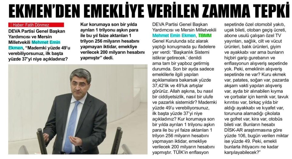 EKMENDEN EMEKLİYE VERİLEN YETERSİZ ZAMMA TEPKİ