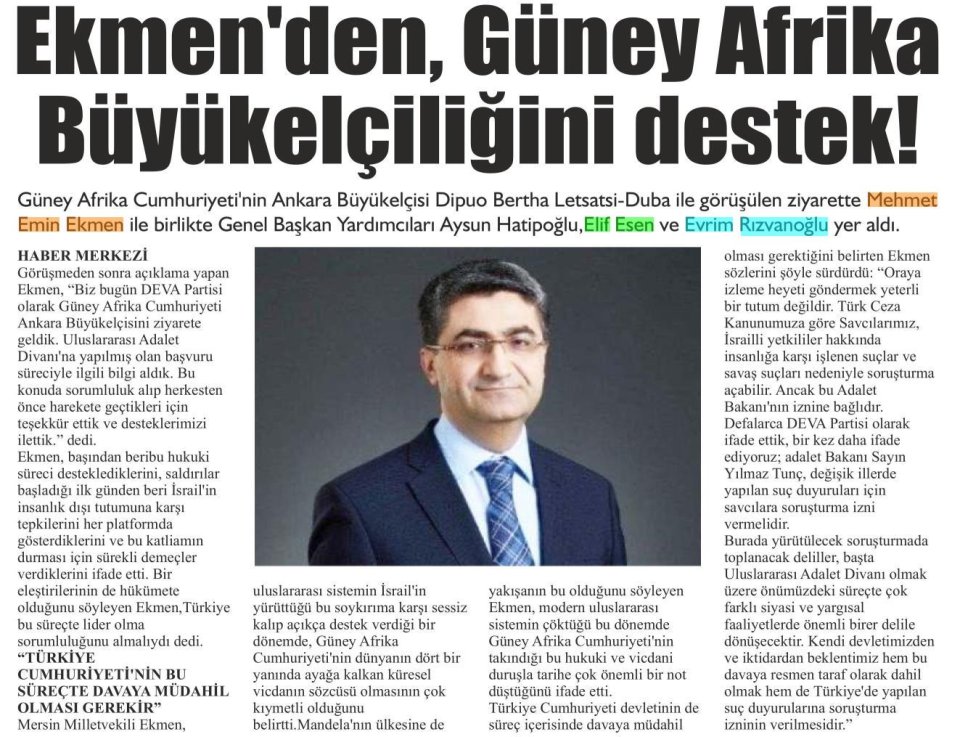 EKMENDEN, GÜNEY AFRİKA BÜYÜKELÇİLİĞİNİ DESTEK!