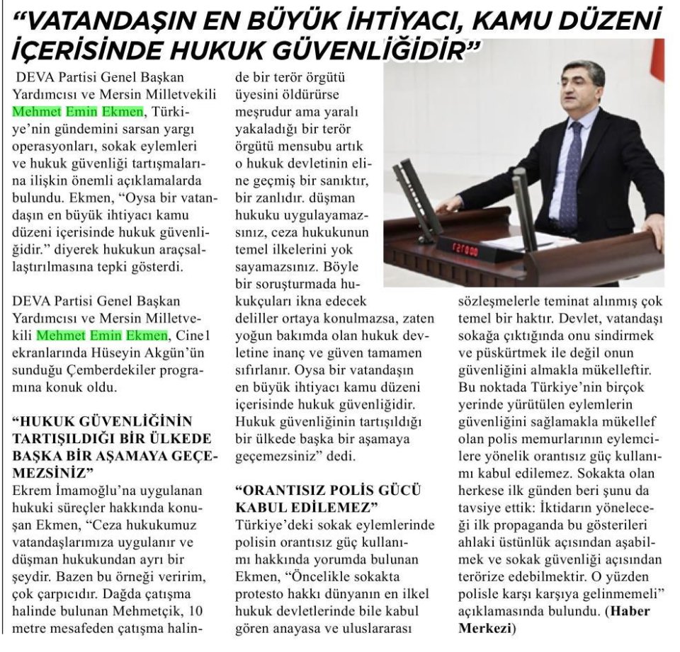 EKMEN'DEN HUKUK GÜVENLİĞİ ÇIKIŞI