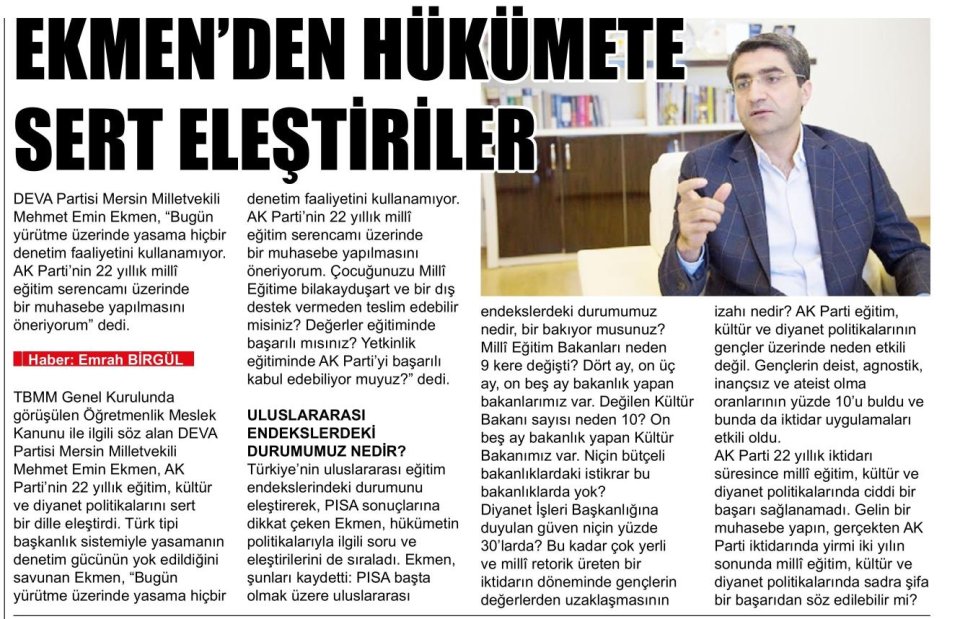 EKMEN'DEN HÜKÜMETE SERT ELEŞTİRİLER