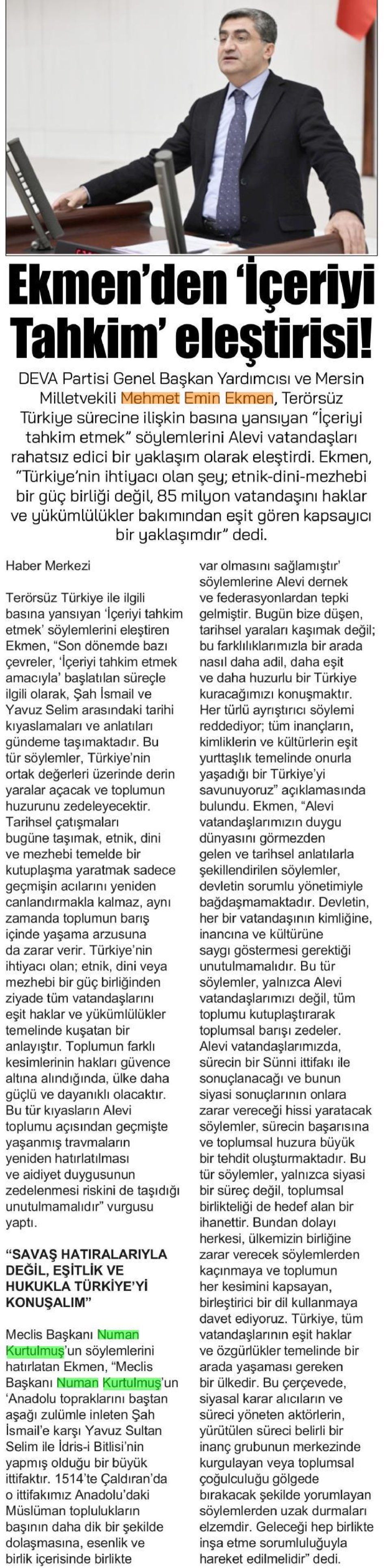 EKMEN'DEN İÇERİYİ TAHKİM ELEŞTİRİSİ!