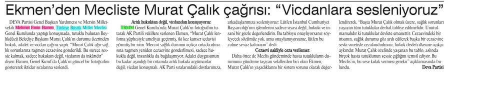 EKMEN'DEN MECLİSTE MURAT ÇALIK ÇAĞRISI