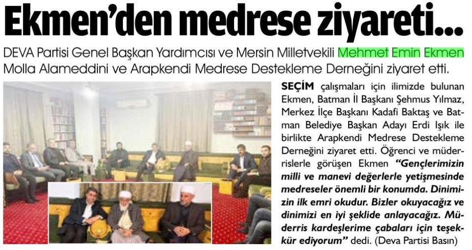 EKMEN'DEN MEDRESE ZİYARETİ