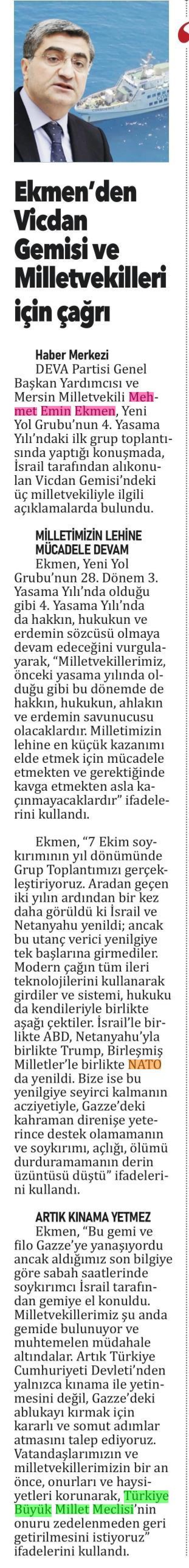 EKMEN'DEN VİCDAN GEMİSİ VE MİLLETVEKİLLERİ İÇİN ÇAĞRI