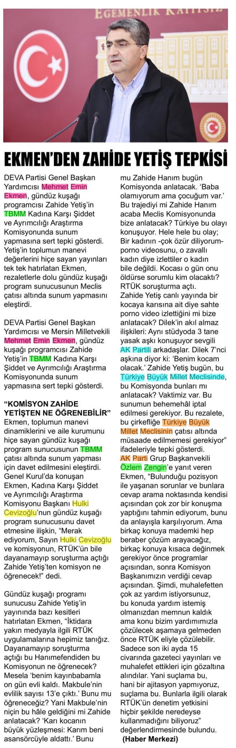 EKMEN'DEN ZAHİDE YETİŞ TEPKİSİ