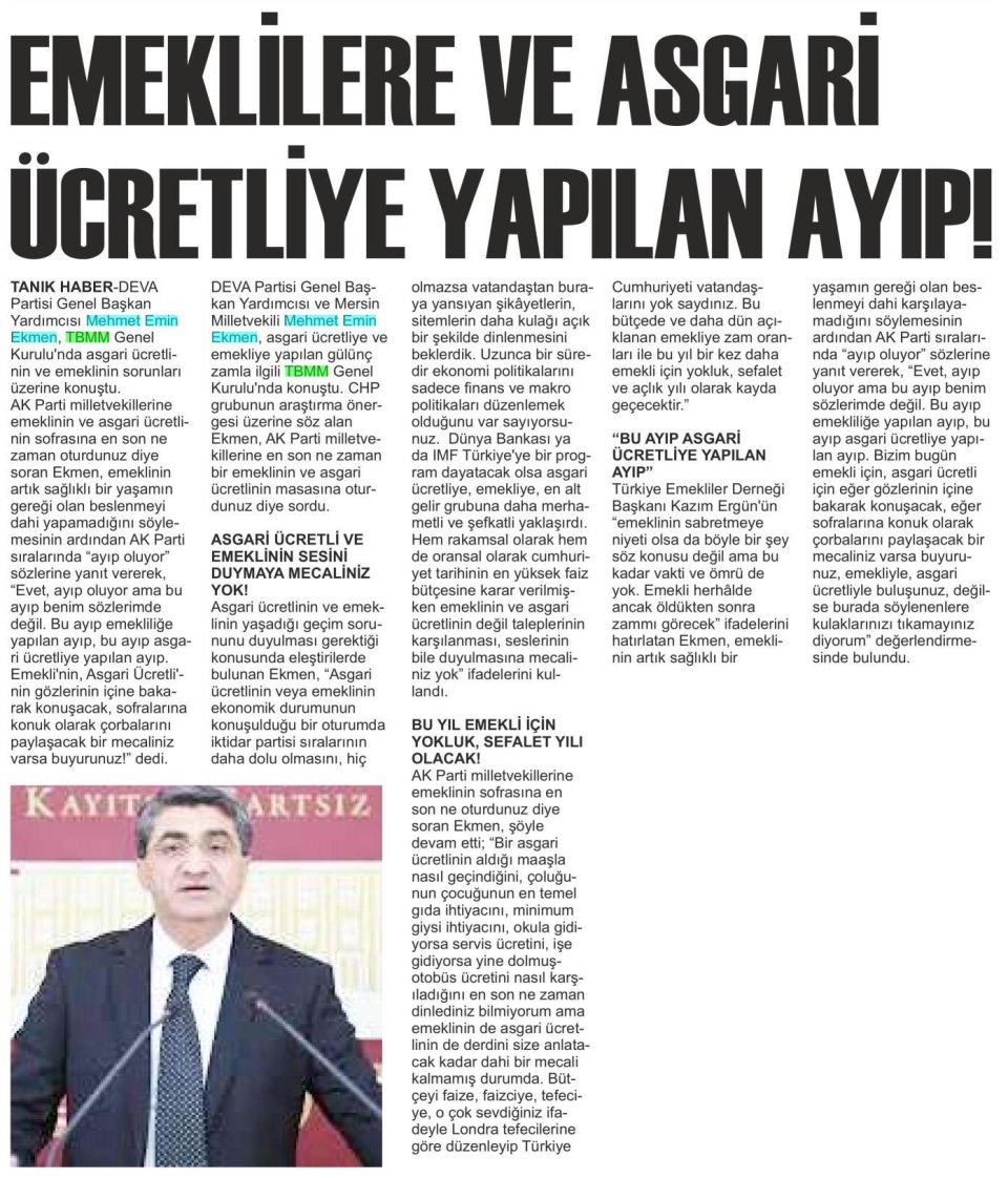  EMEKLİERE VE ASGARİ ÜCRETLİYE YAPILAN AYIP!