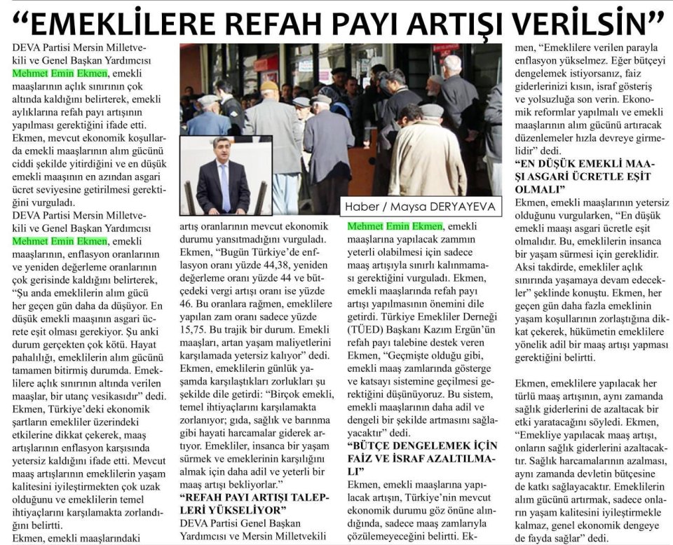 EMEKLİLERE REFAH PAYI ARTIŞI VERİLSİN