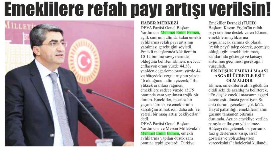 EMEKLİLERE REFAH PAYI ARTIŞI VERİLSİN!