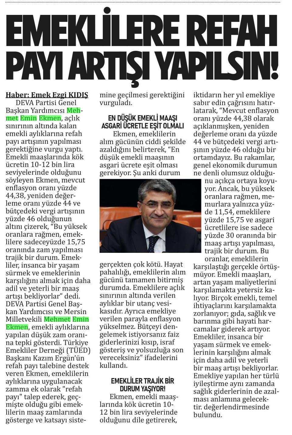 EMEKLİLERE REFAH PAYI ARTIŞI YAPILSIN