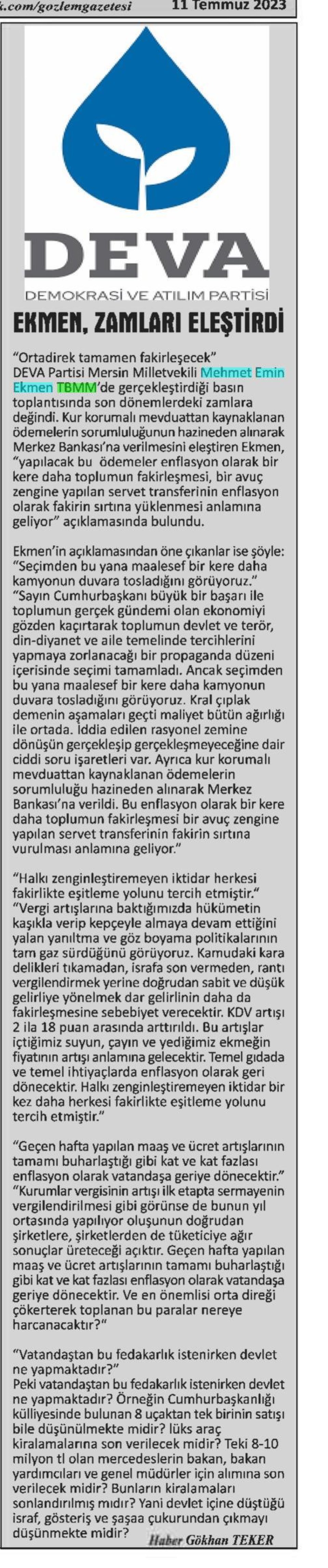 ERKEN, ZAMLARI ELEŞTİRDİ