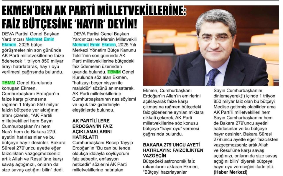 FAİZ BÜTÇESİNE HAYIR DEYİN