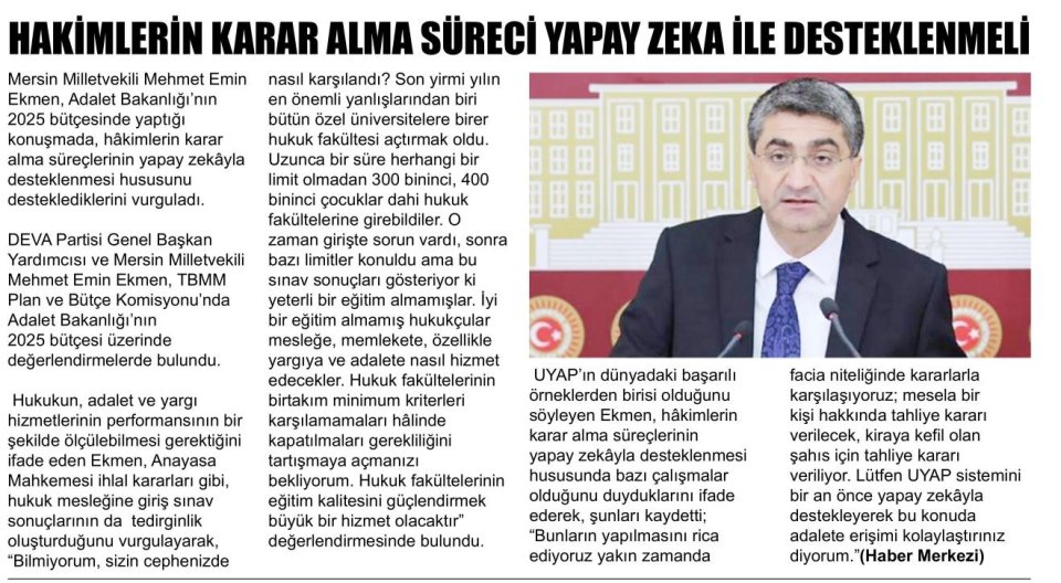 HAKİMLERİN KARAR ALMA SÜRECİ YAPAY ZEKA İLE DESTEKLENMELİ