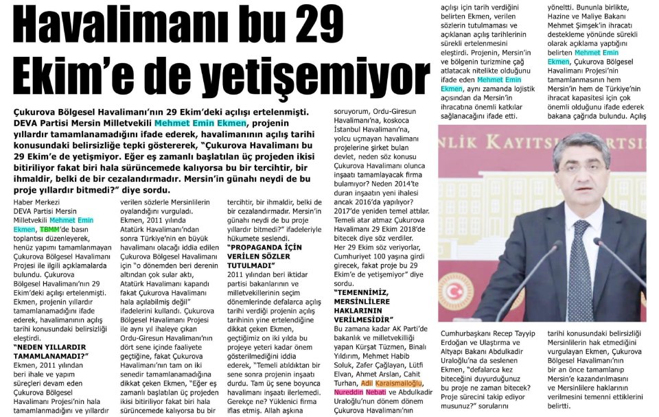 HAVALİMANI BU 29 EKİM'E DE YETİŞEMİYOR