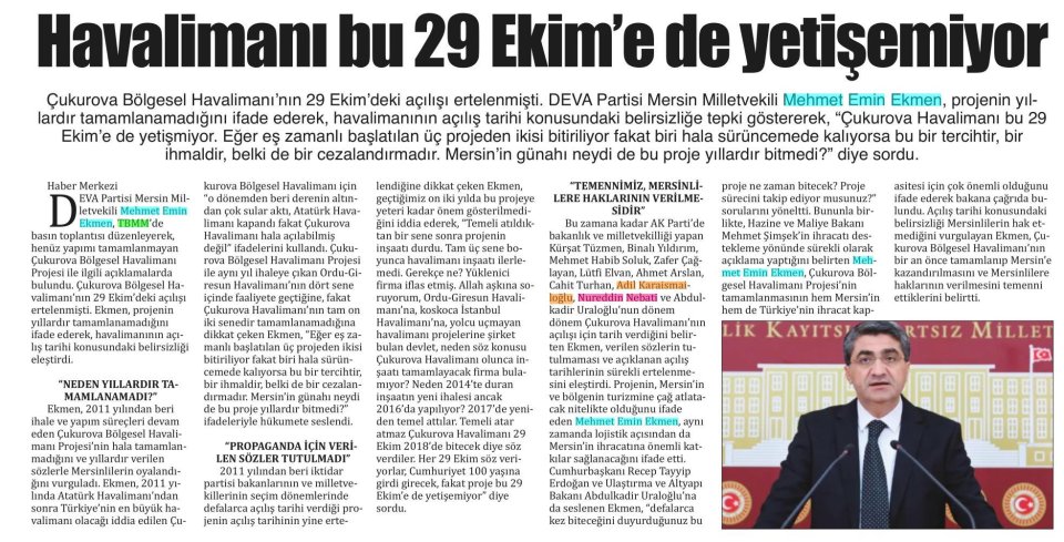 HAVALİMANI BU 29 EKİME DE YETİŞEMİYOR