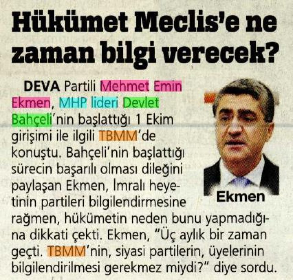 HÜKÜMET MECLİS'E NE ZAMAN BİLGİ VERECEK