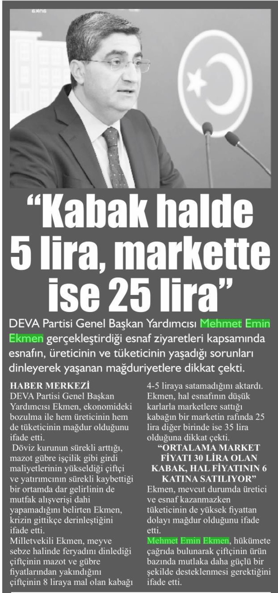 KABAK HALDE 5 LİRA, MARKETTE İSE 25 LİRA
