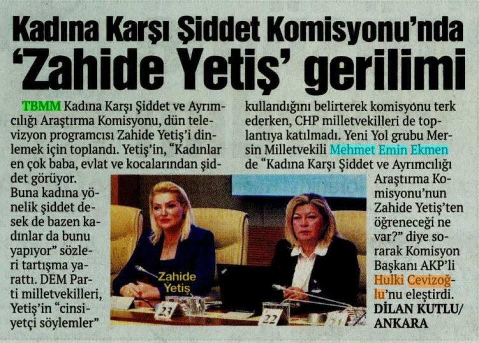 KADINA KARŞI ŞİDDET KOMİSYONUNDA 'ZAHİDE YETİŞ' GERİLİMİ