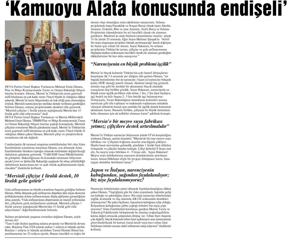 'KAMUOYU ALATA KONUSUNDA ENDİŞELİ'