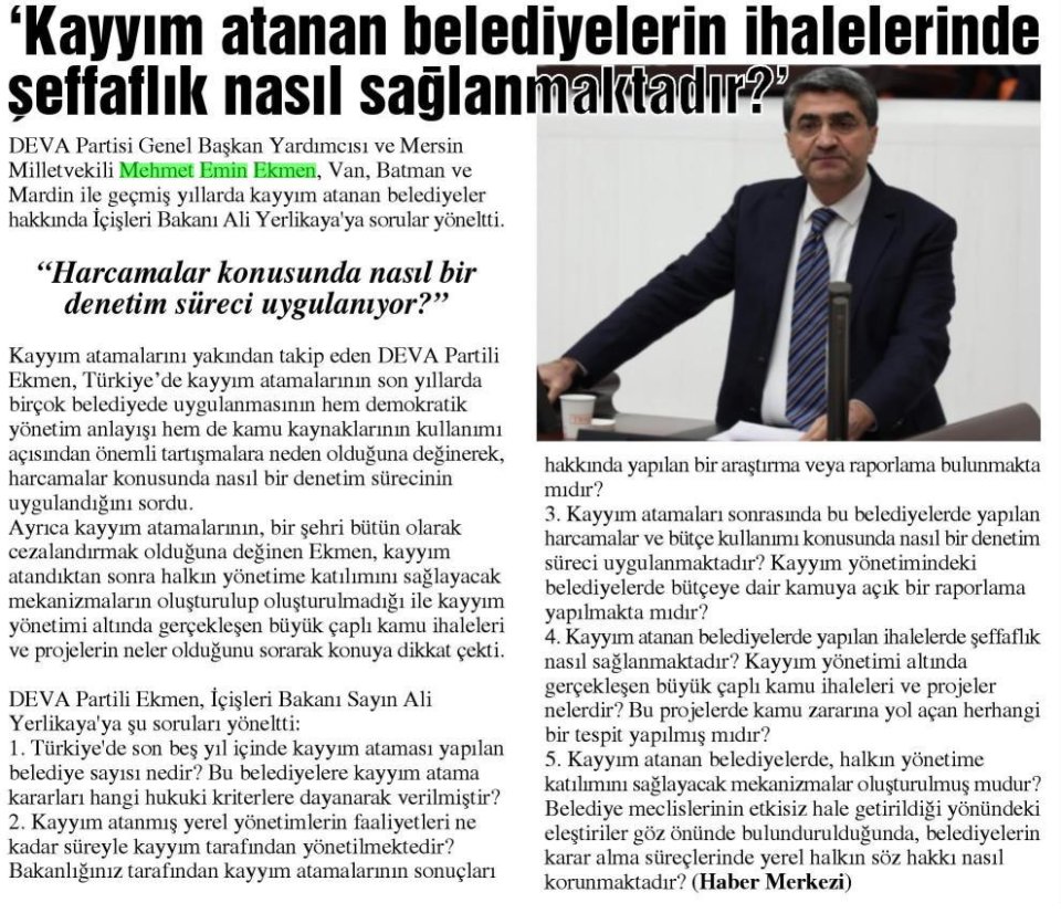'KAYYIM ATANAN BELEDİYELERİN İHALELERİNDE ŞEFFAFLIK NASIL SAĞLANMAKTADIR ?'