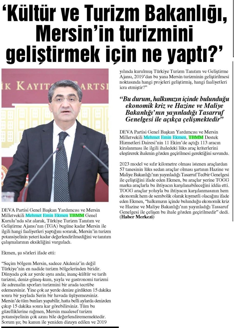'KÜLTÜR VE TURİZM BAKANLIĞI, MERSİN'İN TURİZMİNİ GELİŞTİRMEK İÇİN NE YAPTI?'