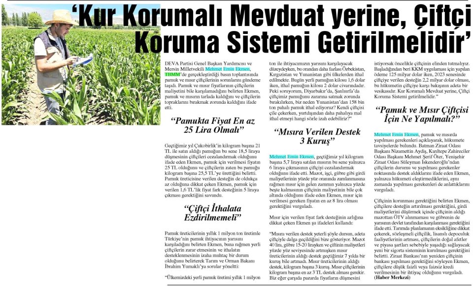 'KUR KORUMALI MEVDUAT YERİNE, CİFTCİ KORUMA SİSTEMİ GETİRİLMELİDİR'