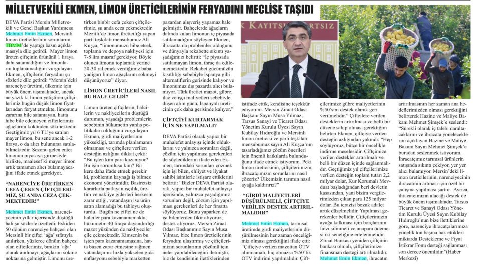 LİMON ÜRETİCİLERİNİN SORUNLARI MECLİSTE