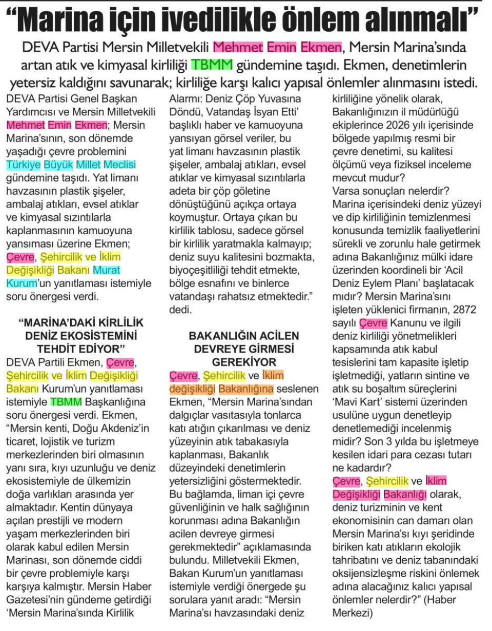  'MARİNA İÇİN İVEDİLİKLE ÖNLEM ALINMALI'